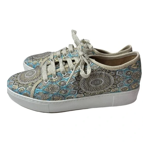 Vleyn Blue Paisley Sneakers Size 8 & Matching Mini Bag Set - Picture 8 of 13
